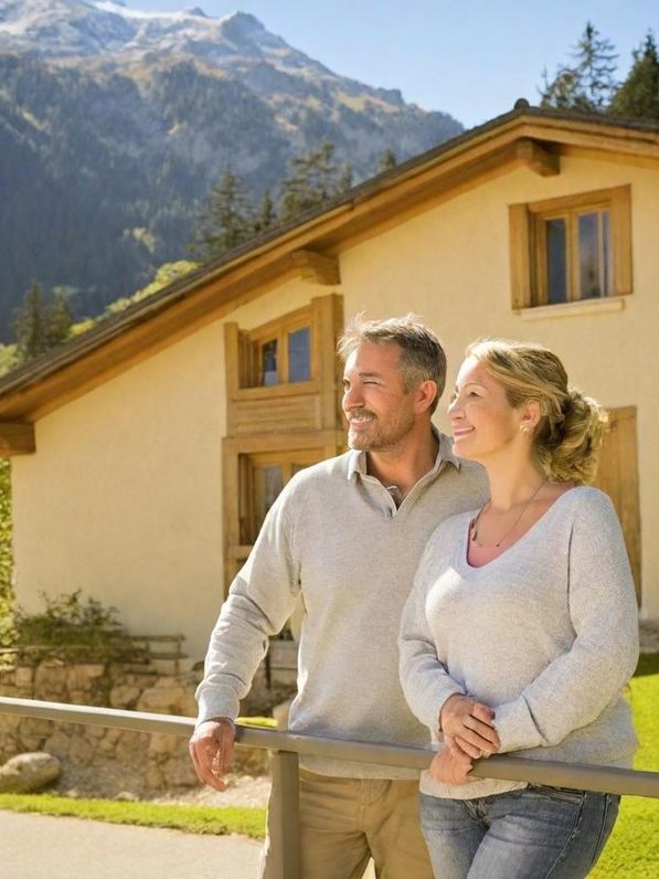 Couple devant une maison en Haute-Savoie projet immobilier