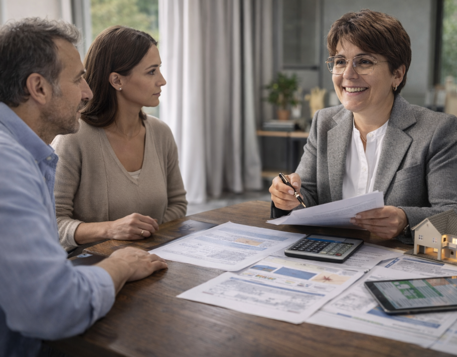 Expert immobilier conseillant des clients sur un avis de valeur